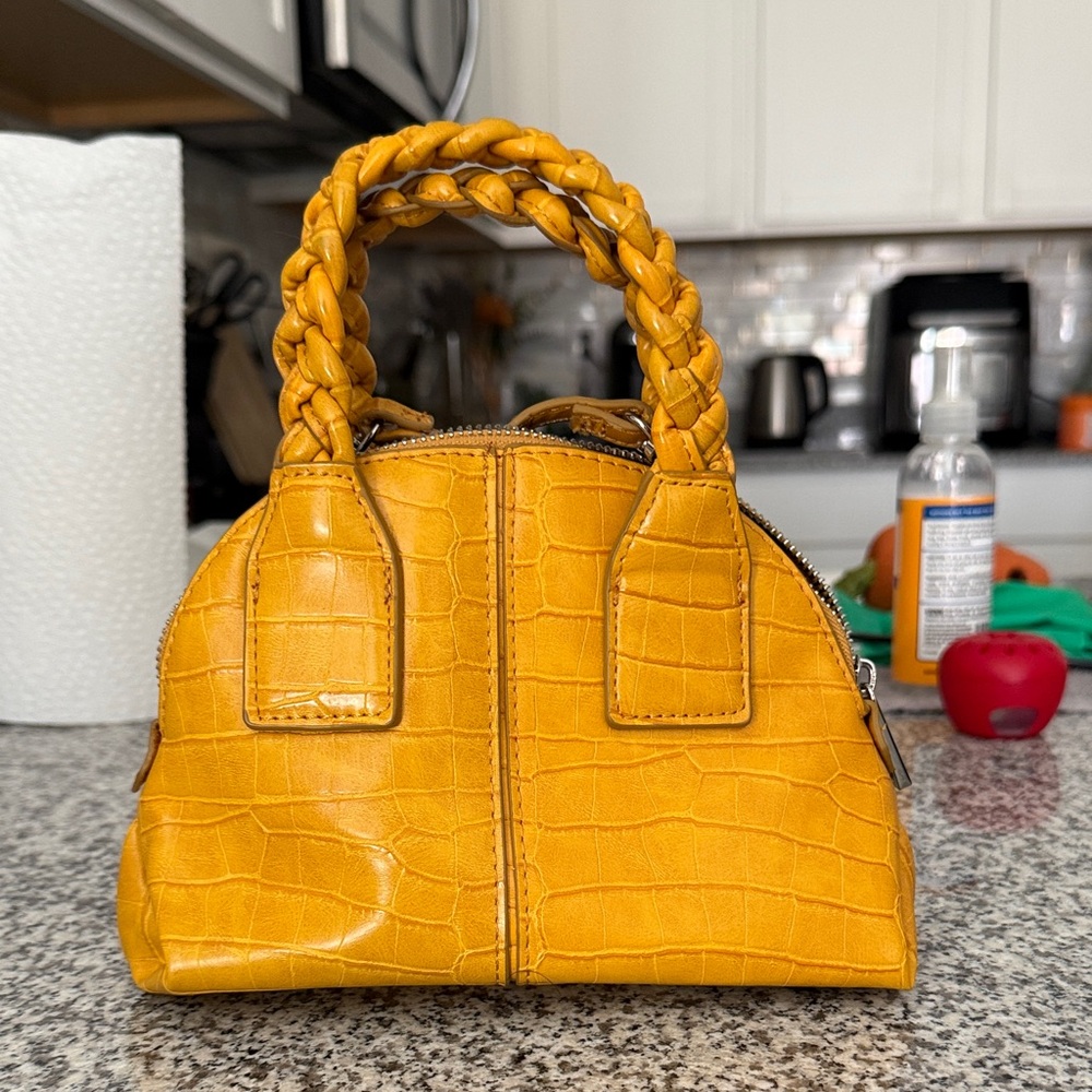 Zara Mustard Croc-Embossed Crossbody Bag